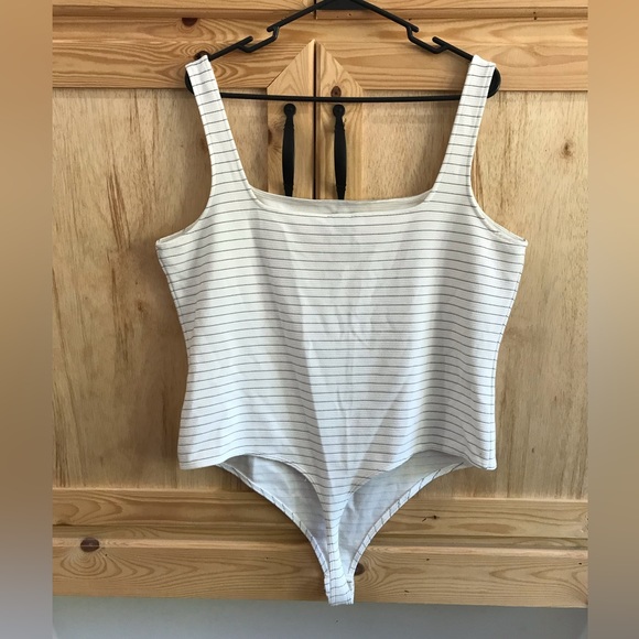 Express Striped square neck minimalist waredrobe staple 90s body suit XL - Picture 4 of 7